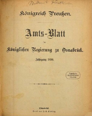 Amtsblatt für den Regierungsbezirk Osnabrück. 1890