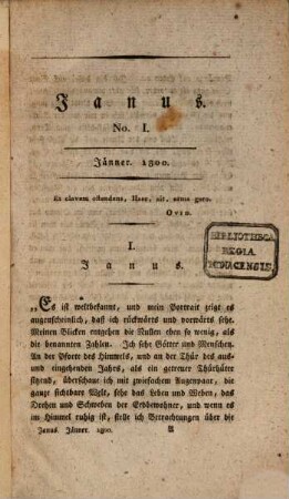 Janus : eine Zeitschrift auf Ereignisse und Thatsachen gegründet. 1800, 1 - 3 (= Jan. - März)