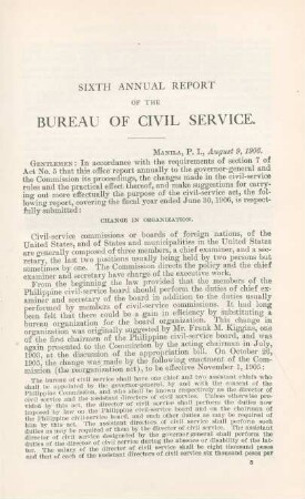 Sixth Annual Report of the Bureau of Civil Services