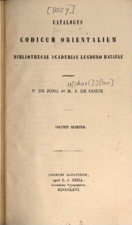 Catalogus codicum orientalium Bibliothecae Academiae Lugduno-Batavae. 4