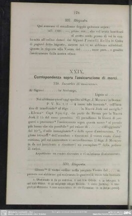 XXIX. Corrispondenza sopra l'assicurazione di merci