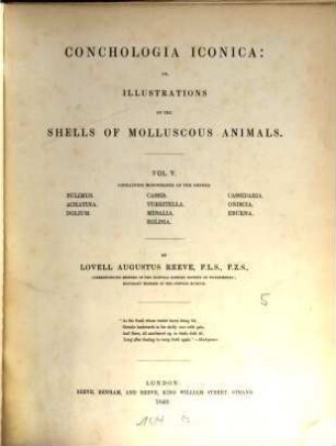 Conchologia iconica: or, illustrations of the shells of molluscous animals. V
