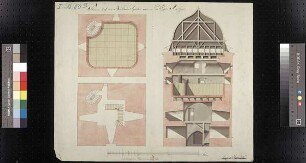Grundrisse und Querschnitte eines Wasserturms ("das Brühlische Reservoir am Zeughofe")
