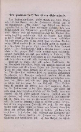 Der Freimaurer-Orden ist ein Geheimbund.