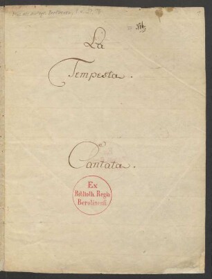 Handschriftlicher Text von "La tempesta. Cantata."