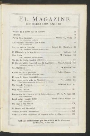 "El magazine" contenido para junio 1911