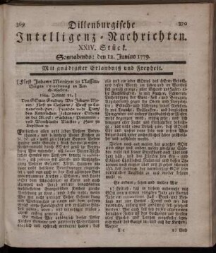 XXIV. Stück. Sonnabends: den 12. Junius 1779.