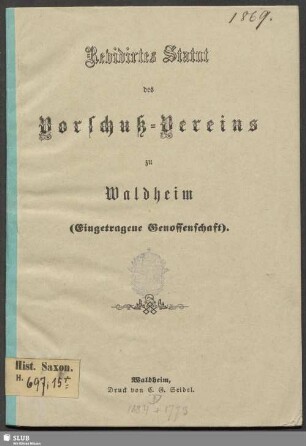 Revidirtes Statut des Vorschuß-Vereins zu Waldheim (eingetragene Genossenschaft)