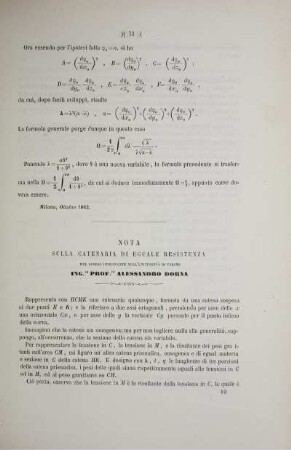 Nota sulla catenaria di eguale resistenza, del libero insegnante nell'università di Torino.