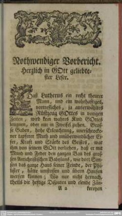 Nothwendiger Vorbericht