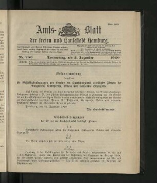 No. 250, 2. Dezember 1920