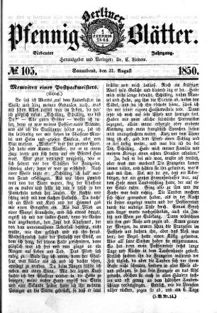 No. 105, Sonnabend, den 31. August