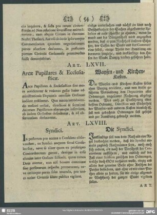 Art. LXVIII. Syndici