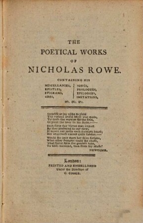 The Poetical Works Of Nicholas Rowe : With The Life Of The Author