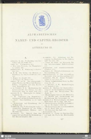 Alphabetisches Namen- Und Capitel-Register Zu Abtheilung III