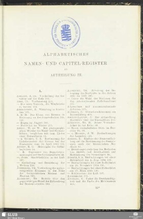 Alphabetisches Namen- Und Capitel-Register Zu Abtheilung III