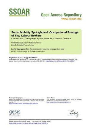 Social Mobility Springboard: Occupational Prestige of Thai Labour Brokers
