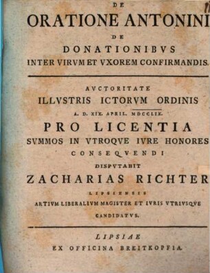 De oratione Antonini de donationibus inter virum et uxorem confirmandis