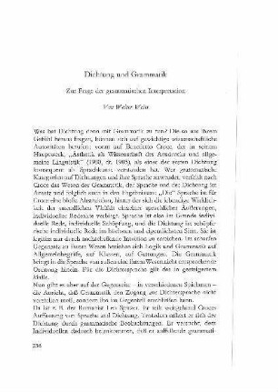 Dichtung und Grammatik : zur Frage der grammatischen Interpretation