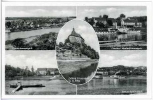 Niederlommatzsch. Schloss, Gasthof, Elbe m. Dampfer Mühlberg