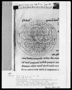 Hieronymus - Commentarii in Evangelium Matthaei — Initiale O(mnis), Folio 97recto