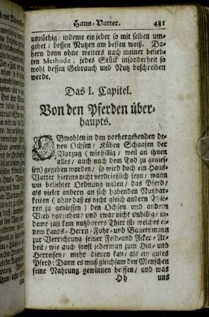 Das I. Capitel. Von den Pferden überhaupts