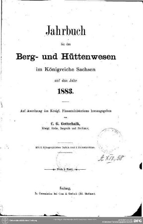 1883: Jahrbuch für das Berg- und Hüttenwesen in Sachsen