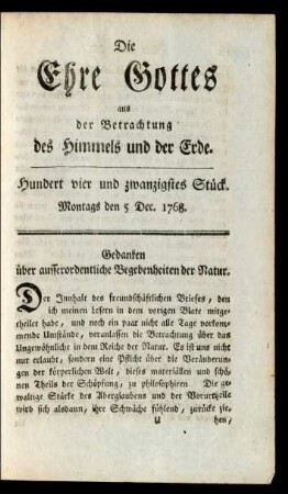 Hundert vier und zwanzigstes Stück. Montags den 5 Dec. 1768