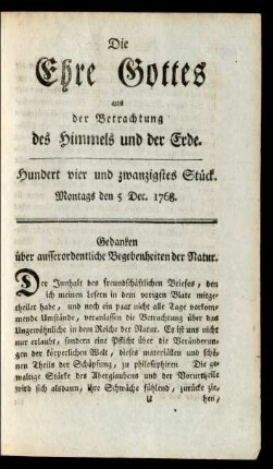 Hundert vier und zwanzigstes Stück. Montags den 5 Dec. 1768