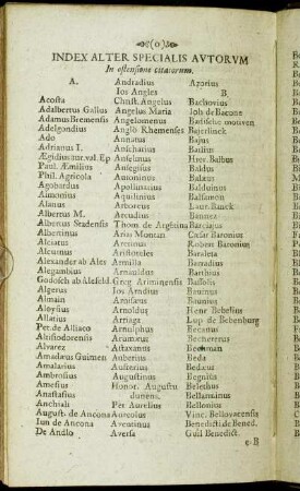 Index Alter Specialis Autorum In ostensione citatorum.