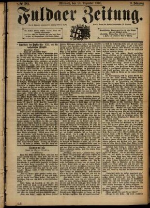 Erste Ausgabe vom Mittwoch, den 10. Dezember 1890.
