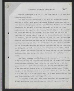 Rundschreiben von Antonie Traun an die Ortsgruppen des ADF
