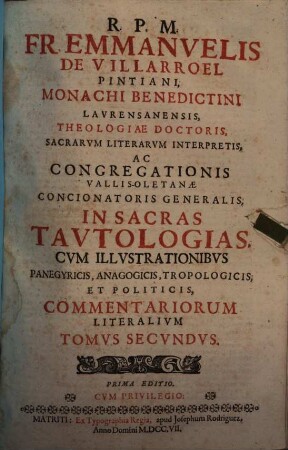 In sacras tautologias ... commentarii literales, 2