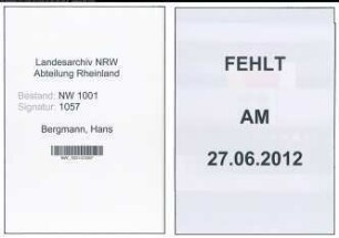 Entnazifizierung Hans Bergmann, geb. 16.04.1899 (Kaufmann)