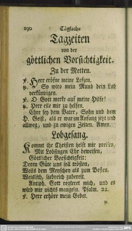 Tagzeiten von der göttlichen Vorsichtigkeit