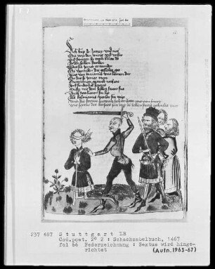 Schachzabelbuch des Konrad von Ammenhausen — Sextus Tarquinius wird hingerichtet, Folio 66recto
