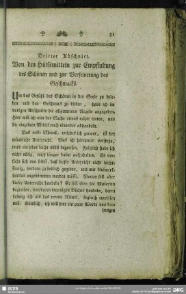 Dritter Abschnitt. Von den Hülfsmitteln zur Empfindung des Schönen und zur Verfeinerung des Geschmacks