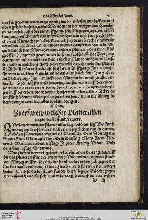 Zuerfaren/welcher Planet allen tag/und alle stund/regiere