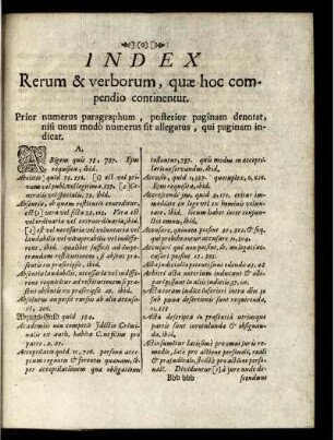 Index Rerum & verborum, quae hoc compendio continentur