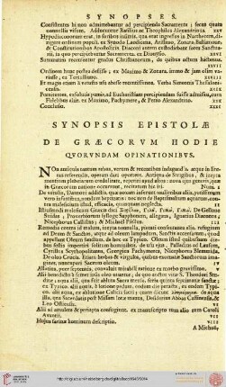 Synopsis epistolae de graecorvm hodie qvorvndam opinationibvs