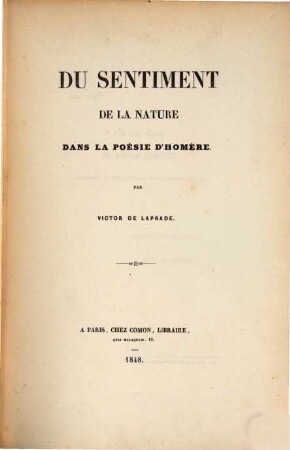Du sentiment de la nature dans la poésie d'Homère