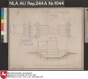 Grundriß einer Klappbrücke bei MOORDORF Kolorierte Zeichnung von J. N. Franzius Papier auf Leinen Format 41,8x34,5 M 1:60