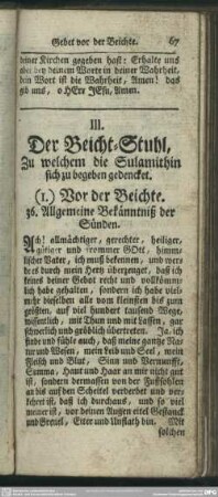 III. Der Beicht-Stuhl, Zu welchem die Sulamithin sich zu begeben gedencket