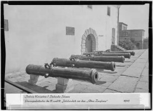 Festung Königstein. Bronzegeschützrohre des 17. und 18. Jahrhunderts vor dem "Alten Zeughaus"