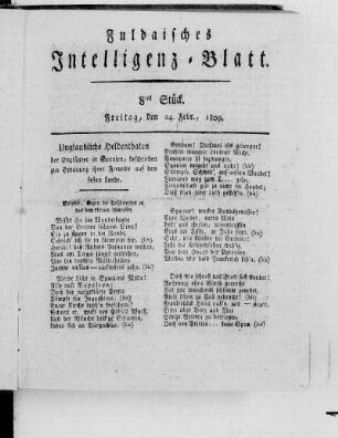 8tes Stück, Ausgabe vom 24. Febr. 1809