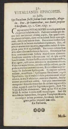 Vitalianus Episcopus. 16. Julii
