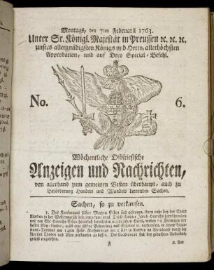 No. 6. Montags, den 7ten Februarii 1763.