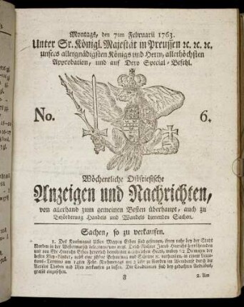 No. 6. Montags, den 7ten Februarii 1763.