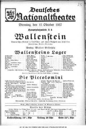 Wallenstein [Wallensteins Lager; Die Piccolomini]