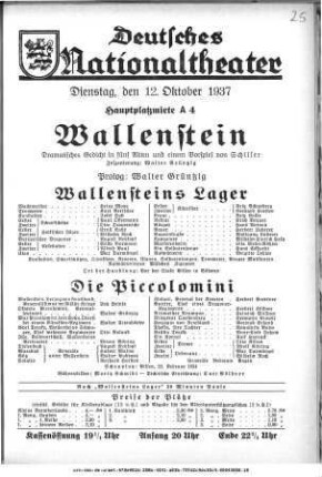 Wallenstein [Wallensteins Lager; Die Piccolomini]